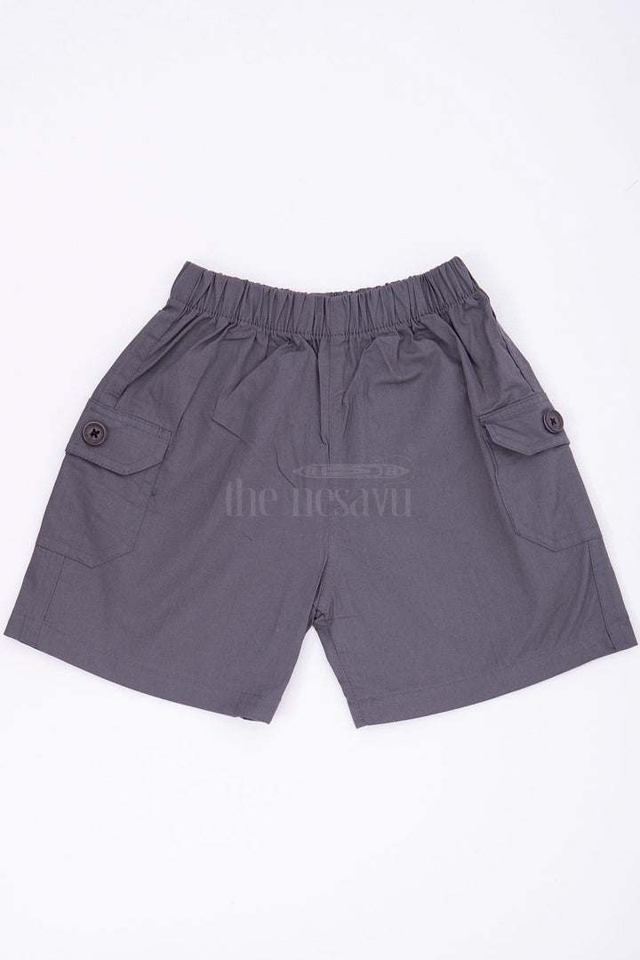 The Nesavu Boys Shorts Dark Grey Boys Cotton Cargo Shorts with Elastic Waist Nesavu 16 (1Y) / Gray BWS010H-16 The Nesavu Dark Grey Boys Cotton Cargo Shorts - Elastic Waist & Durable Cotton