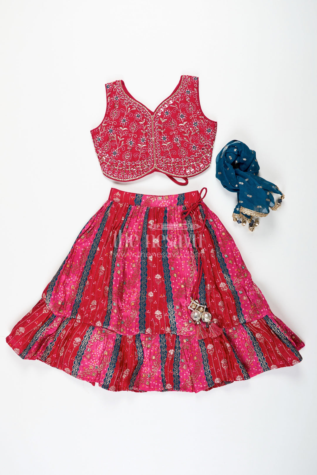 The Nesavu Girls Fancy Lehenga Dark Pink Lehenga for Girls in Pure Viscose Silk with Designer Embroidered Yoke and Tassel Dupatta Nesavu 16 (1Y) / Red GL633A-16 Dark Pink Lehenga Girls Embroidered Silk Blouse Contrast Tassel Dupatta | The Nesavu