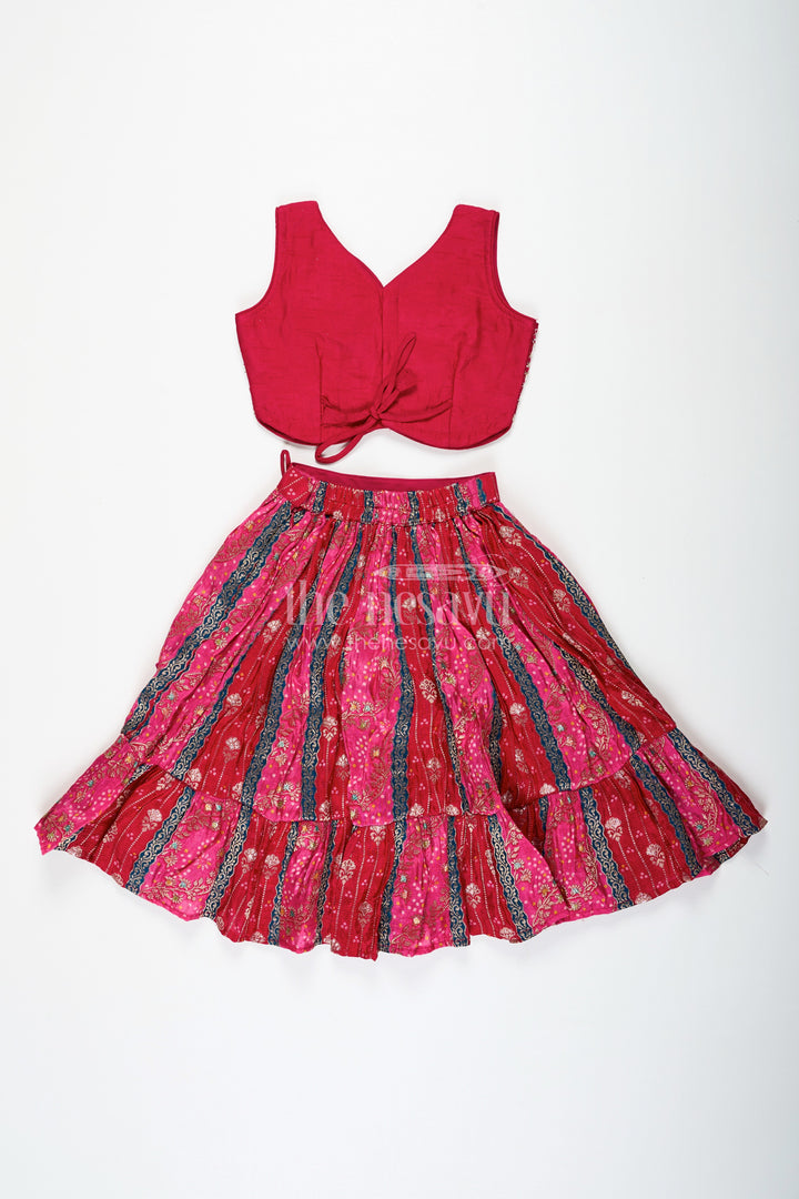 The Nesavu Girls Fancy Lehenga Dark Pink Lehenga for Girls in Pure Viscose Silk with Designer Embroidered Yoke and Tassel Dupatta Nesavu Dark Pink Lehenga Girls Embroidered Silk Blouse Contrast Tassel Dupatta | The Nesavu