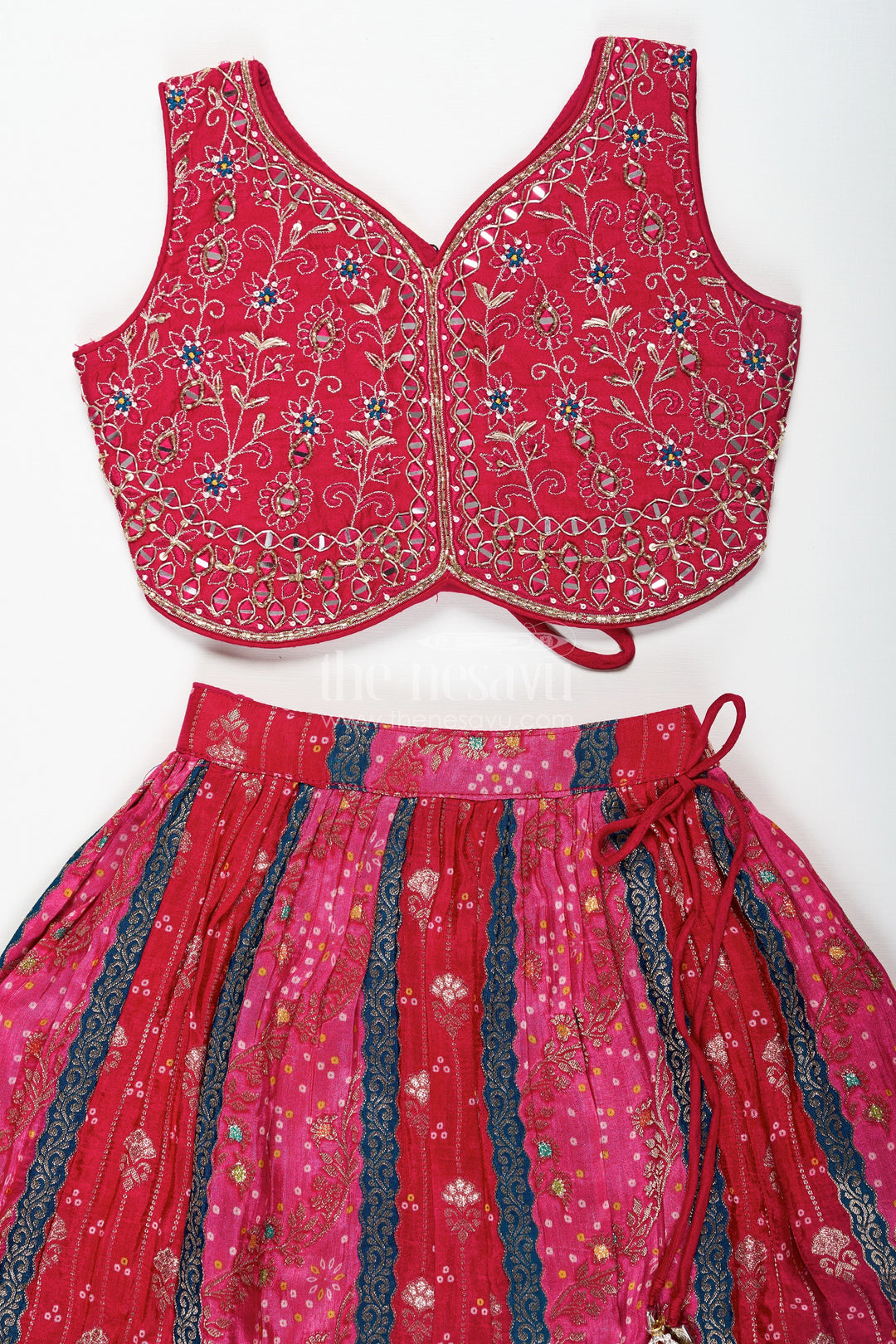 The Nesavu Girls Fancy Lehenga Dark Pink Lehenga for Girls in Pure Viscose Silk with Designer Embroidered Yoke and Tassel Dupatta Nesavu Dark Pink Lehenga Girls Embroidered Silk Blouse Contrast Tassel Dupatta | The Nesavu