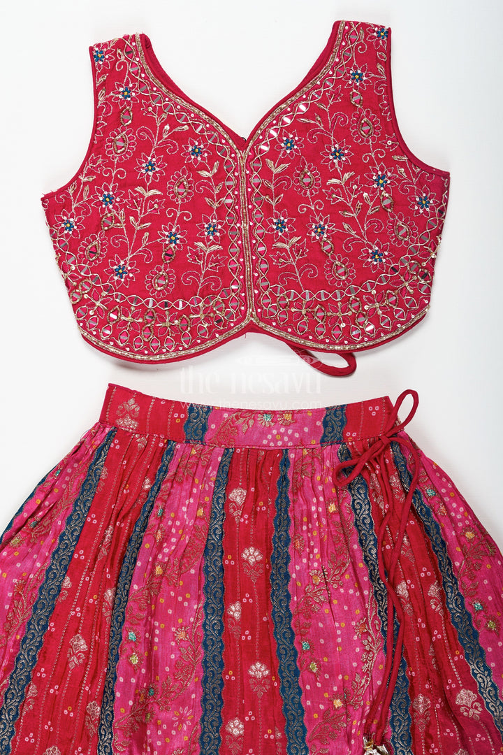 The Nesavu Girls Fancy Lehenga Dark Pink Lehenga for Girls in Pure Viscose Silk with Designer Embroidered Yoke and Tassel Dupatta Nesavu Dark Pink Lehenga Girls Embroidered Silk Blouse Contrast Tassel Dupatta | The Nesavu