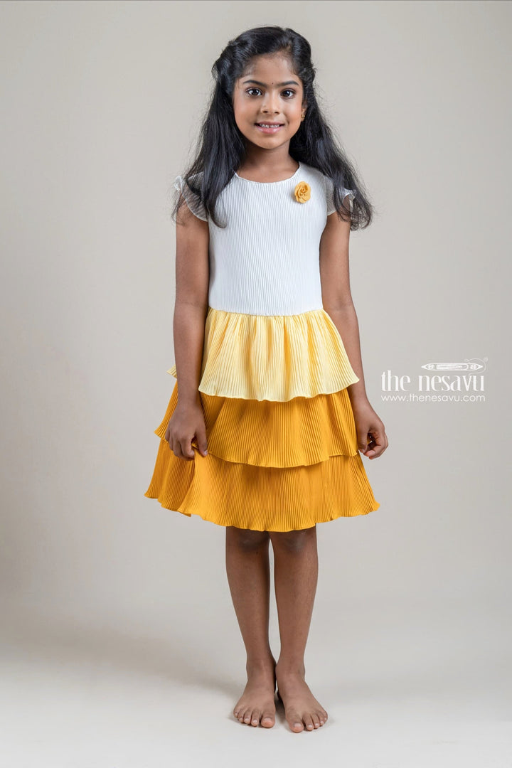 The Nesavu Girls Fancy Frock Dazzling Half White Yoke and Ombre Dyed Layered Casual Frock for Girls with Hip Belt Nesavu 24 (5Y) / Yellow / Chiffon GFC1059B-24 Dazzling Half White Yoke and Ombre Dyed Layered Casual Frock with Hip Belt for Girls | Buy Online at The Nesavu