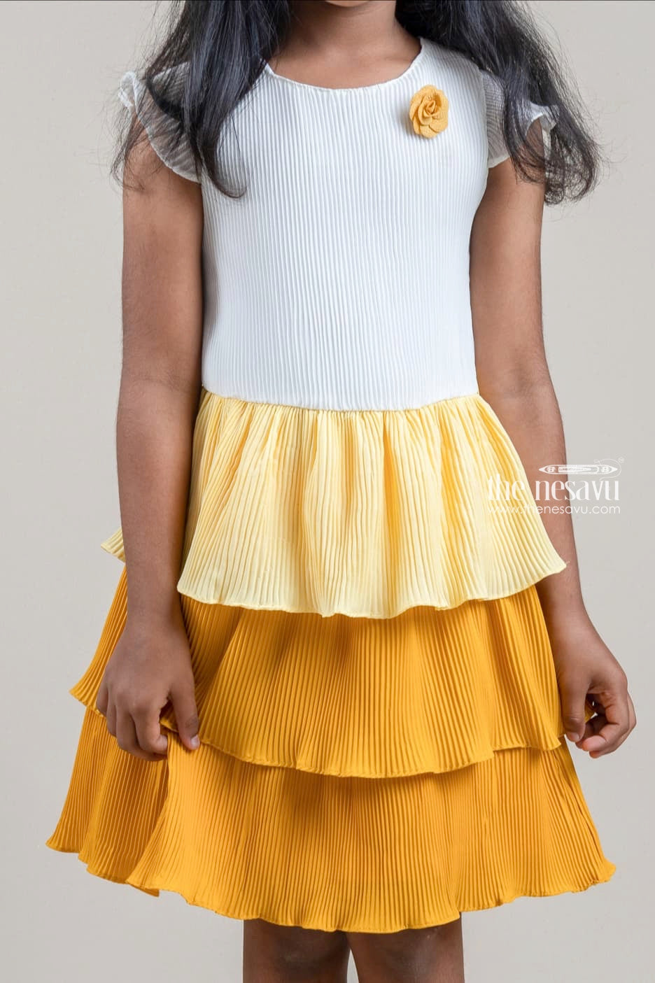 The Nesavu Girls Fancy Frock Dazzling Half White Yoke and Ombre Dyed Layered Casual Frock for Girls with Hip Belt Nesavu Dazzling Half White Yoke and Ombre Dyed Layered Casual Frock with Hip Belt for Girls | Buy Online at The Nesavu