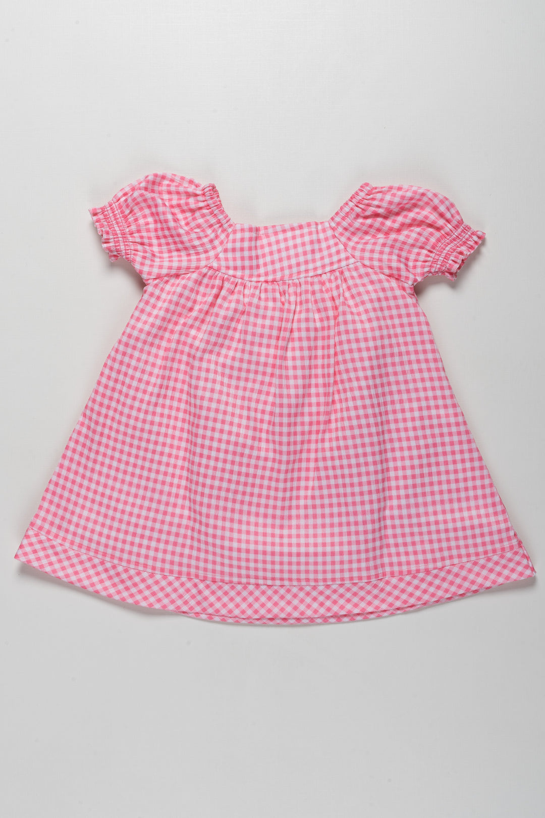 The Nesavu Girls Cotton Frock Delightful Girls Pink Gingham Cotton Frock with Bunny and Flower Embroidery Nesavu Delightful Girls Pink Gingham Cotton Frock with Bunny Embroidery | The Nesavu