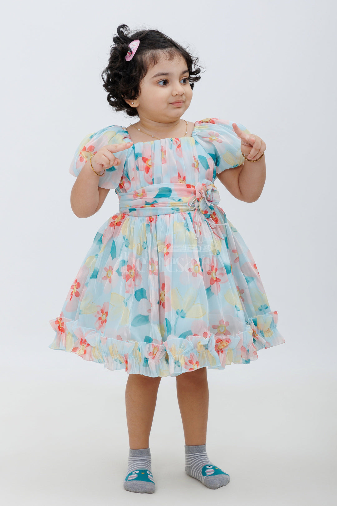 The Nesavu Girls Fancy Party Frock Designer Baby Frock with Floral Print Nesavu Designer Baby Frock with Floral Print - Special Occasion Wear