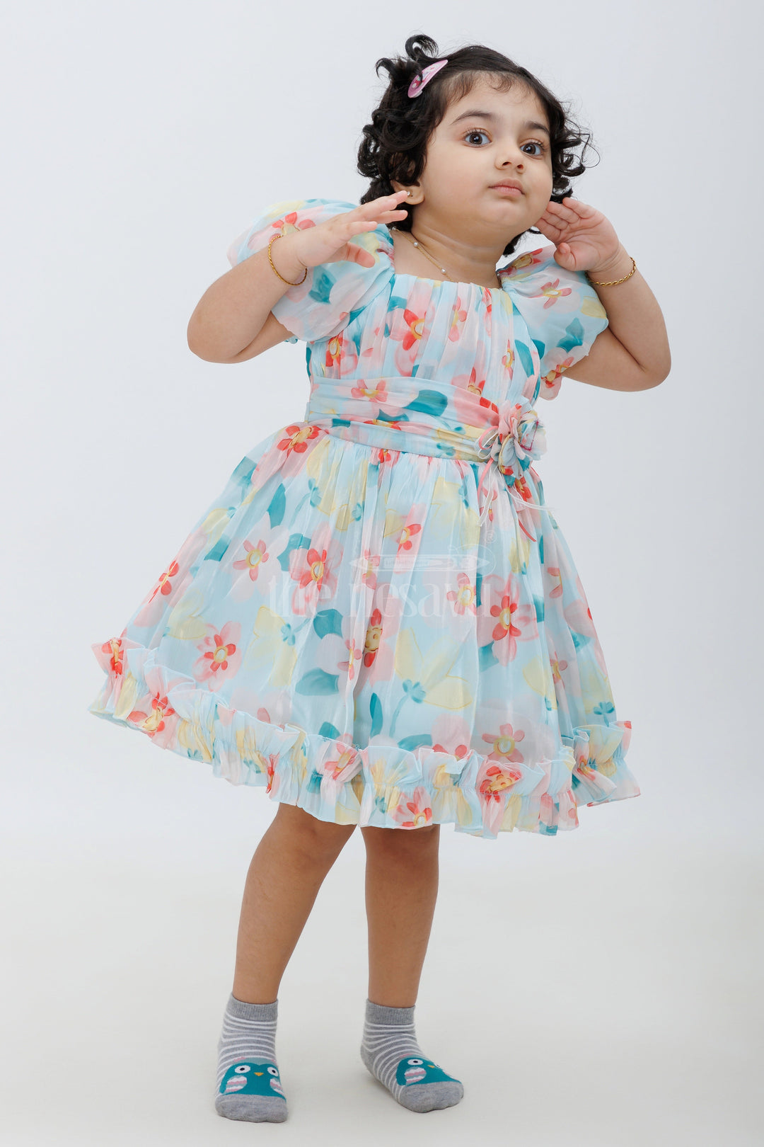 The Nesavu Girls Fancy Party Frock Designer Baby Frock with Floral Print Nesavu Designer Baby Frock with Floral Print - Special Occasion Wear