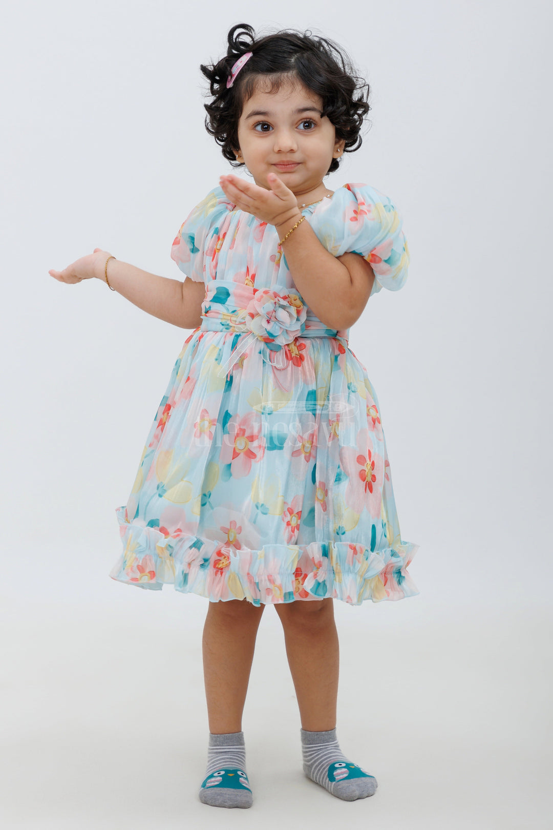 The Nesavu Girls Fancy Party Frock Designer Baby Frock with Floral Print Nesavu Designer Baby Frock with Floral Print - Special Occasion Wear