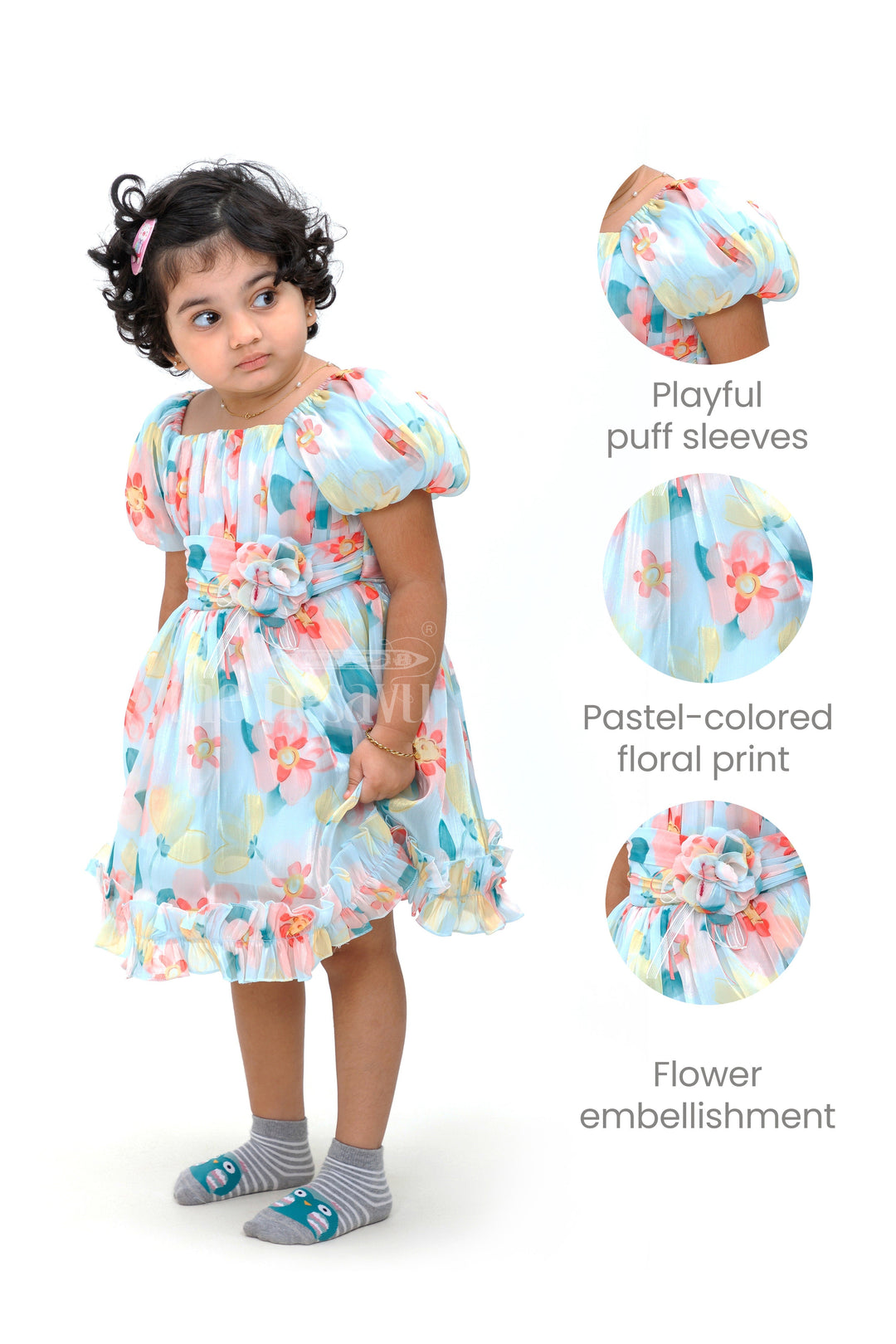 The Nesavu Girls Fancy Party Frock Designer Baby Frock with Floral Print Nesavu Designer Baby Frock with Floral Print - Special Occasion Wear