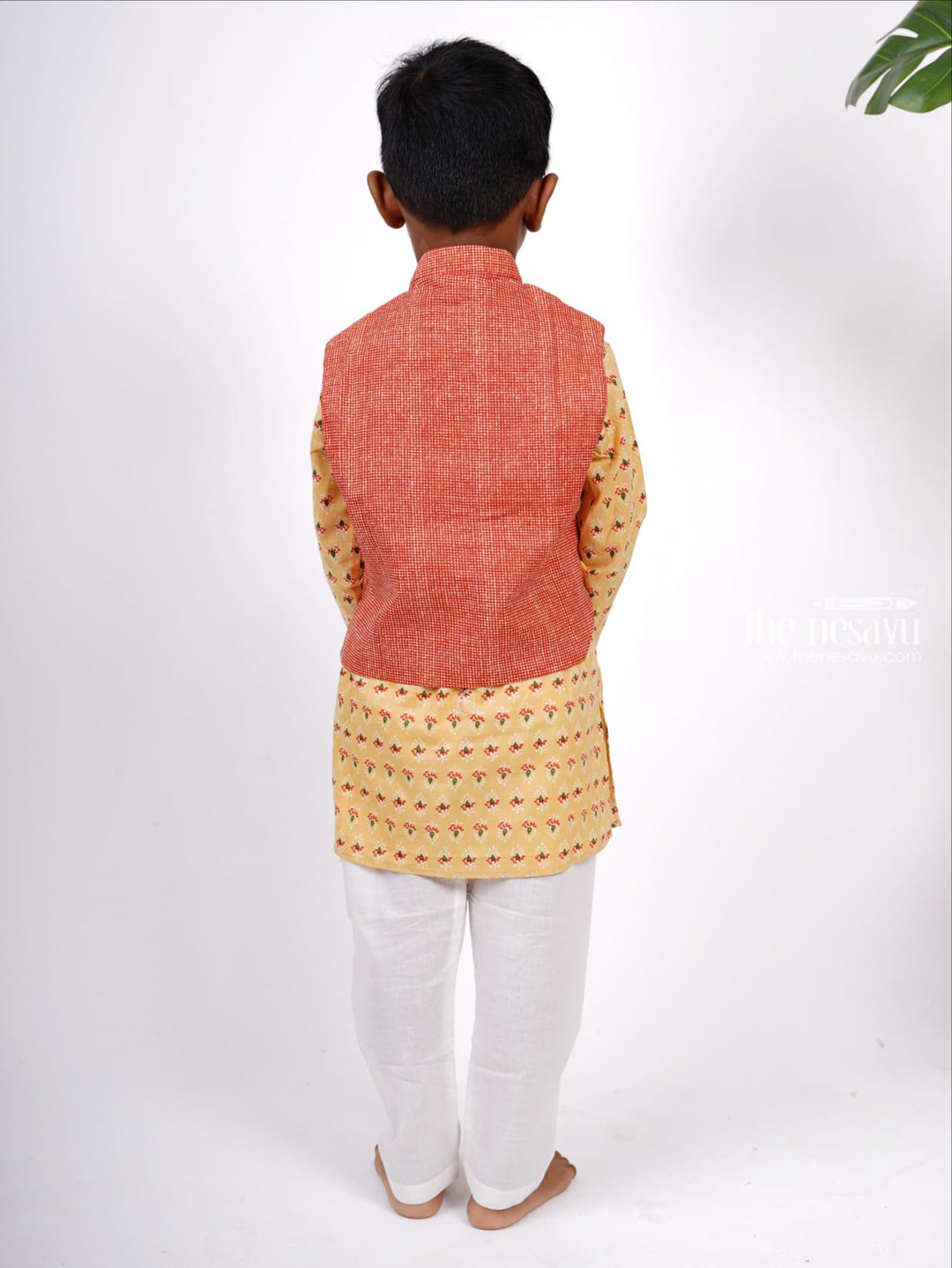 The Nesavu Boys Jacket Sets Designer Block Printed Kurta and Jacket with Pant Suit for Baby Boys Nesavu Buy Latest Cotton Collection | Boys Kurta Design Ideas | The Nesavu