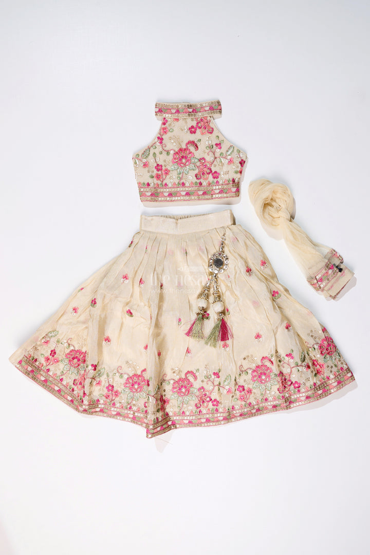 The Nesavu Girls Lehenga Choli Designer Choli Lehenga Dress for Girls in Tissue Fabric with Elegant Embroidery Nesavu Nesavu Designer Choli Lehenga Dress Girls Tissue Fabric Elegant Embroidery