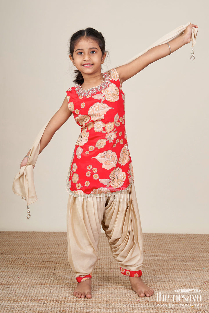 The Nesavu Girls Sharara / Plazo Set Designer Dhoti Set with Embroidered Kurta Ethnic Wear for Little Girls Nesavu Nesavu girls dhoti kurta set designer embroidery  ideal traditional events