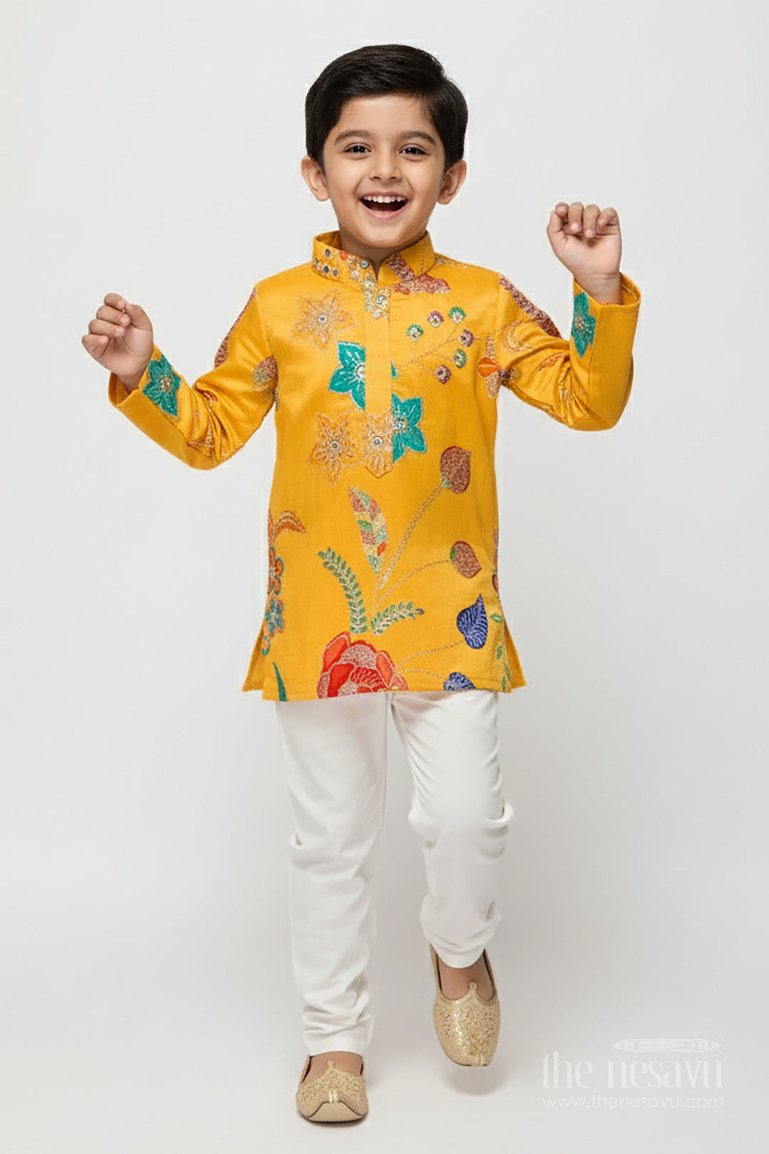 The Nesavu Boys Kurtha Set Designer Embroidered Boys Kurta Set for Festive Occasions and Family Gatherings Nesavu 16 (1Y) / Yellow BES855B-16 Nesavu designer boys kurta set colorful embroidery ideal weddings festive events