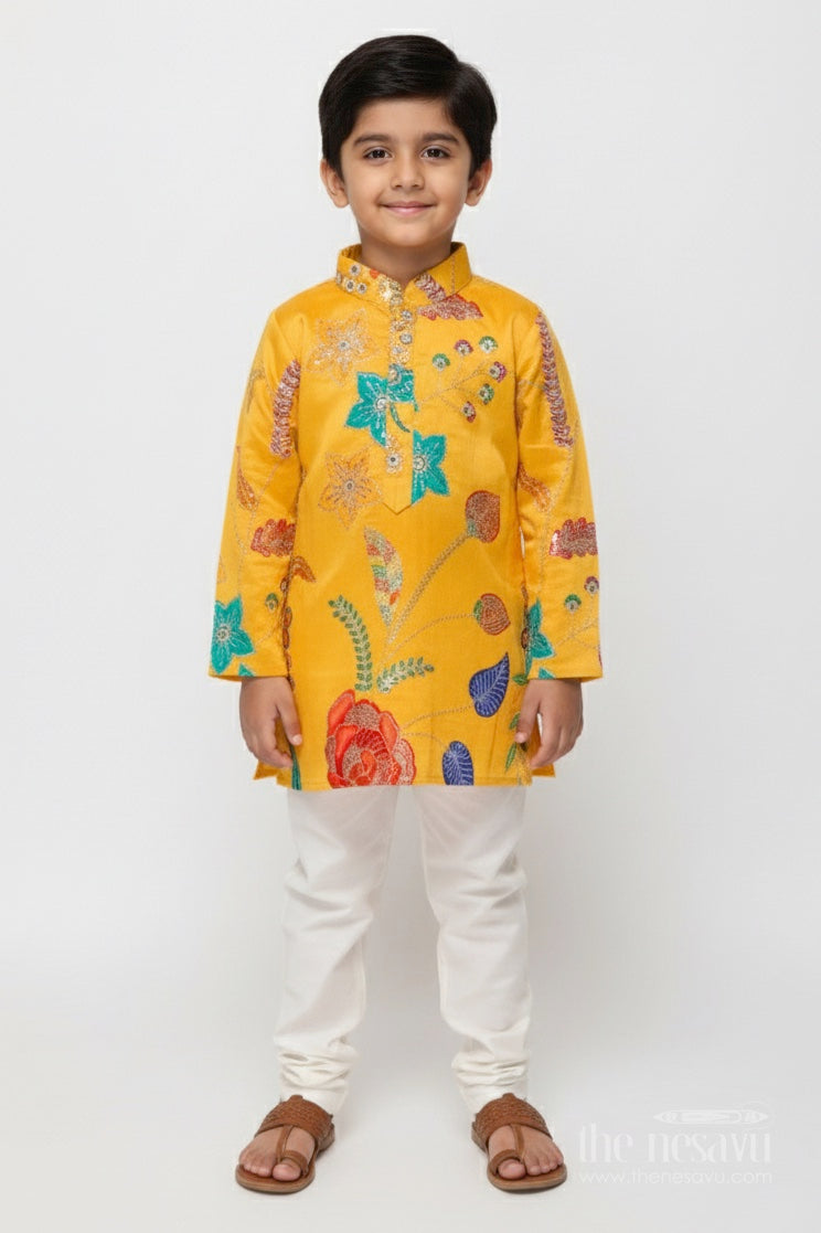 The Nesavu Boys Kurtha Set Designer Embroidered Boys Kurta Set for Festive Occasions and Family Gatherings Nesavu Nesavu designer boys kurta set colorful embroidery ideal weddings festive events