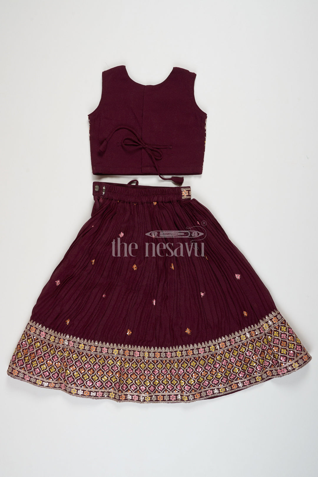 The Nesavu Girls Lehenga Choli Designer Embroidered Chinon Black Party Wear Lehenga for Girls in Purple with Intricate Detailing Nesavu Nesavu Black Party Wear Lehenga Purple Girls Designer Embroidered Chinon Lehenga Festive Wedding Wear