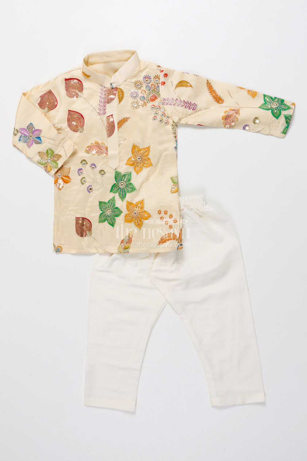 The Nesavu Boys Kurtha Set Designer Embroidered Kurta Set for Boys for Ethnic School Days and Weddings Nesavu Nesavu designer embroidered kurta set boys viscose silk ideal festive wear ethnic day events