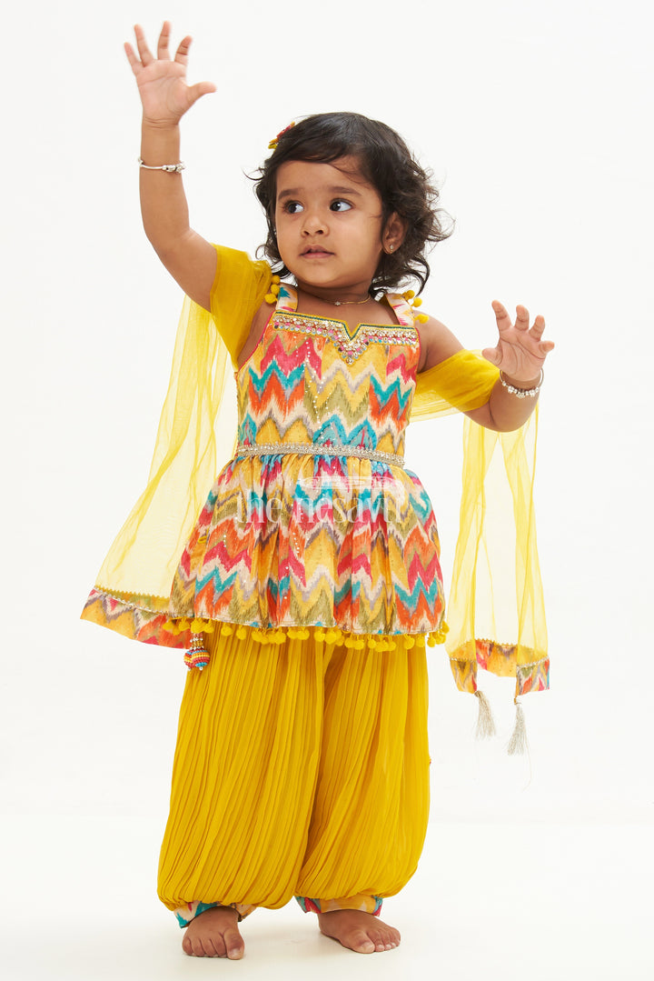 The Nesavu Girls Sharara / Plazo Set Designer Festive Peplum Top Sharara Set with Harum Pant for Girls Nesavu 16 (1Y) / Yellow GPS336A-16 Designer Peplum Top Sharara Set with Harum Pant for Girls - Festive Wear