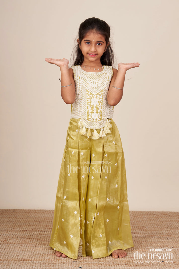 The Nesavu Girls Sharara / Plazo Set Designer Floral Sharara Set with Heavy Organza Embroidery Traditional Ensemble for Toddlers Nesavu 18 (2Y) / Green GPS751B-18 Floral embroidered organza sharara set girls  toddler ethnic wear Nesavu