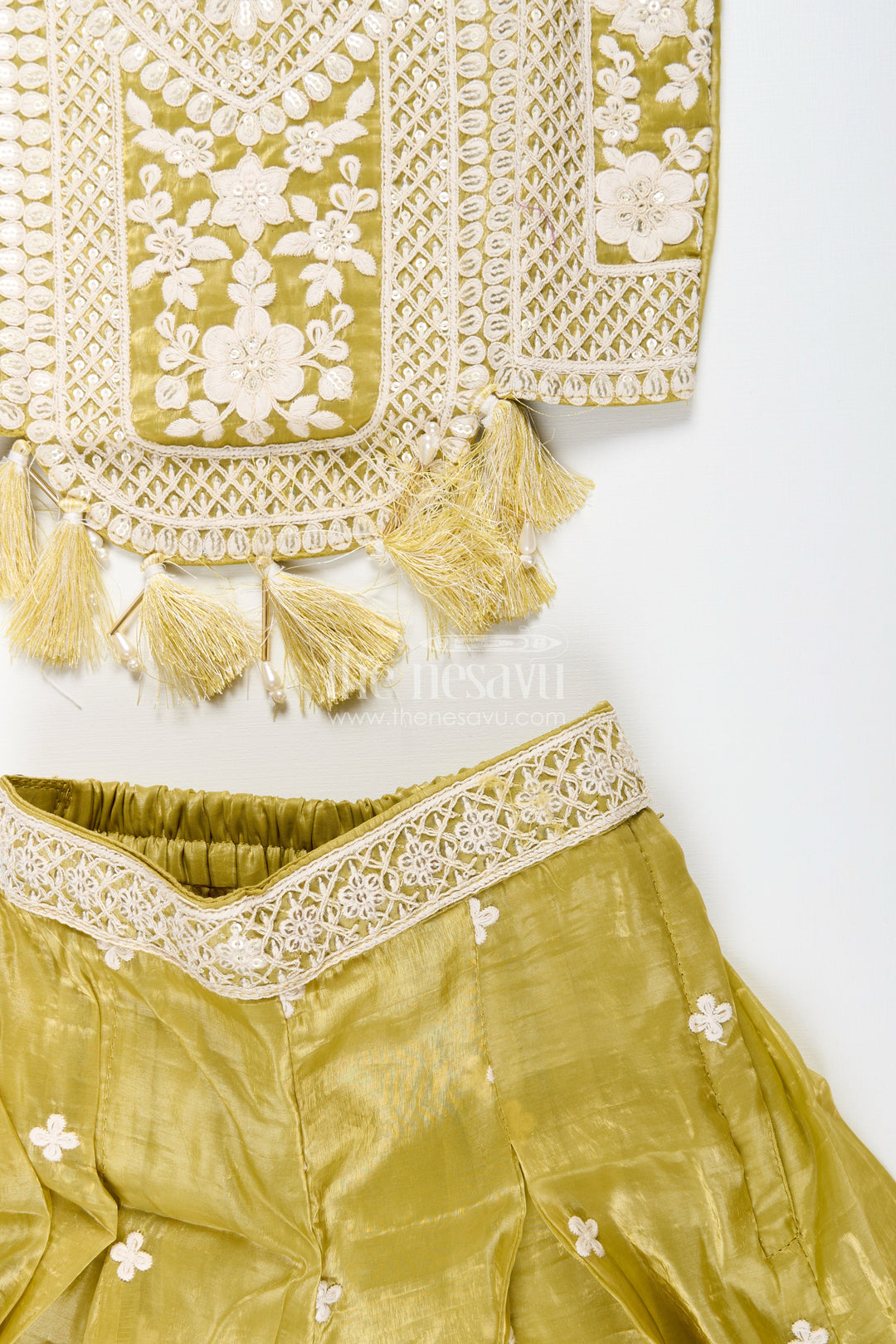 The Nesavu Girls Sharara / Plazo Set Designer floral sharara set with heavy organza embroidery – traditional ensemble for toddlers Nesavu Floral embroidered organza sharara set girls  toddler ethnic wear Nesavu