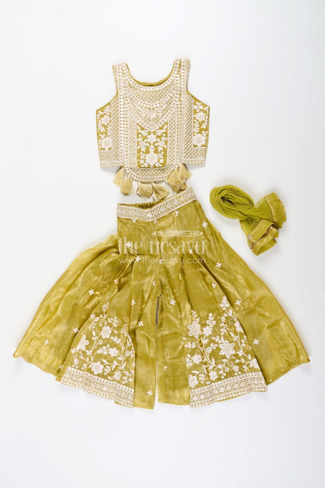 The Nesavu Girls Sharara / Plazo Set Designer floral sharara set with heavy organza embroidery – traditional ensemble for toddlers Nesavu Floral embroidered organza sharara set girls  toddler ethnic wear Nesavu