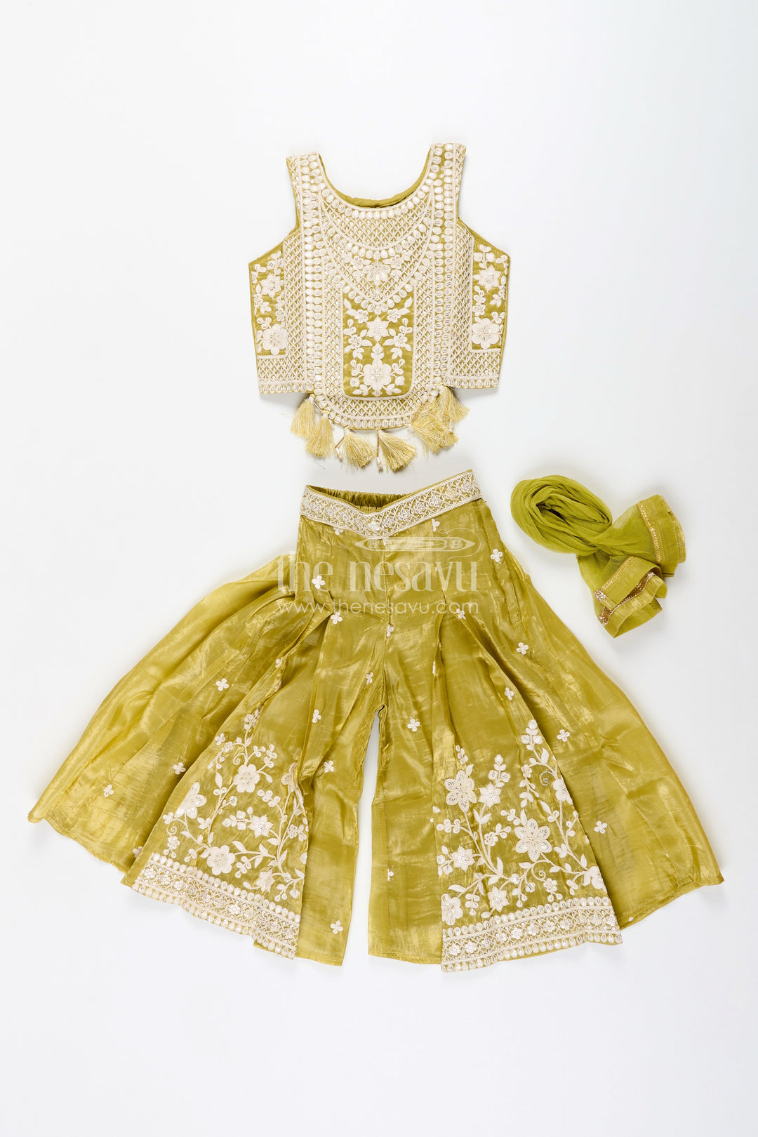 The Nesavu Girls Sharara / Plazo Set Designer floral sharara set with heavy organza embroidery – traditional ensemble for toddlers Nesavu Floral embroidered organza sharara set girls  toddler ethnic wear Nesavu