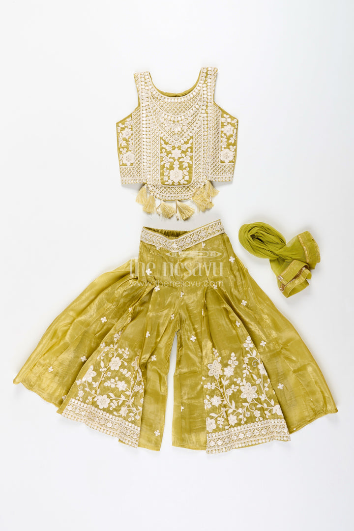 The Nesavu Girls Sharara / Plazo Set Designer floral sharara set with heavy organza embroidery – traditional ensemble for toddlers Nesavu Floral embroidered organza sharara set girls  toddler ethnic wear Nesavu