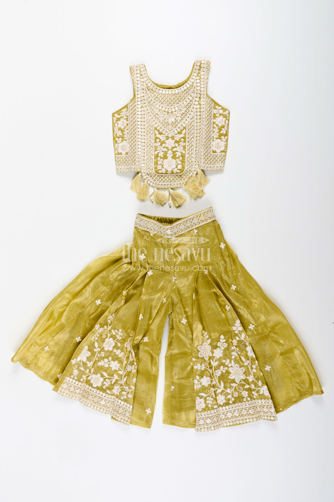 The Nesavu Girls Sharara / Plazo Set Designer floral sharara set with heavy organza embroidery – traditional ensemble for toddlers Nesavu Floral embroidered organza sharara set girls  toddler ethnic wear Nesavu