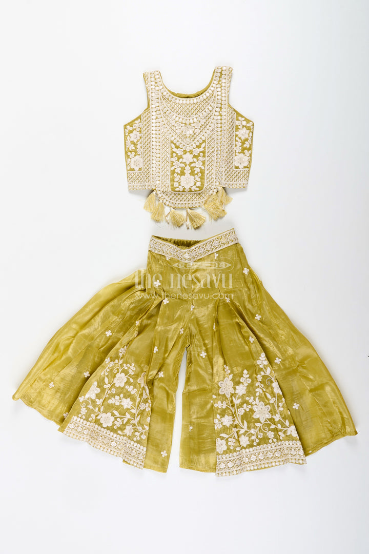 The Nesavu Girls Sharara / Plazo Set Designer floral sharara set with heavy organza embroidery – traditional ensemble for toddlers Nesavu Floral embroidered organza sharara set girls  toddler ethnic wear Nesavu
