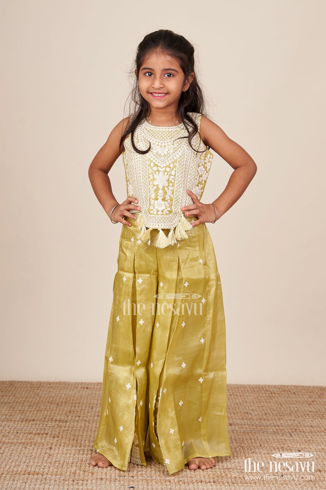 The Nesavu Girls Sharara / Plazo Set Designer Floral Sharara Set with Heavy Organza Embroidery Traditional Ensemble for Toddlers Nesavu Floral embroidered organza sharara set girls  toddler ethnic wear Nesavu