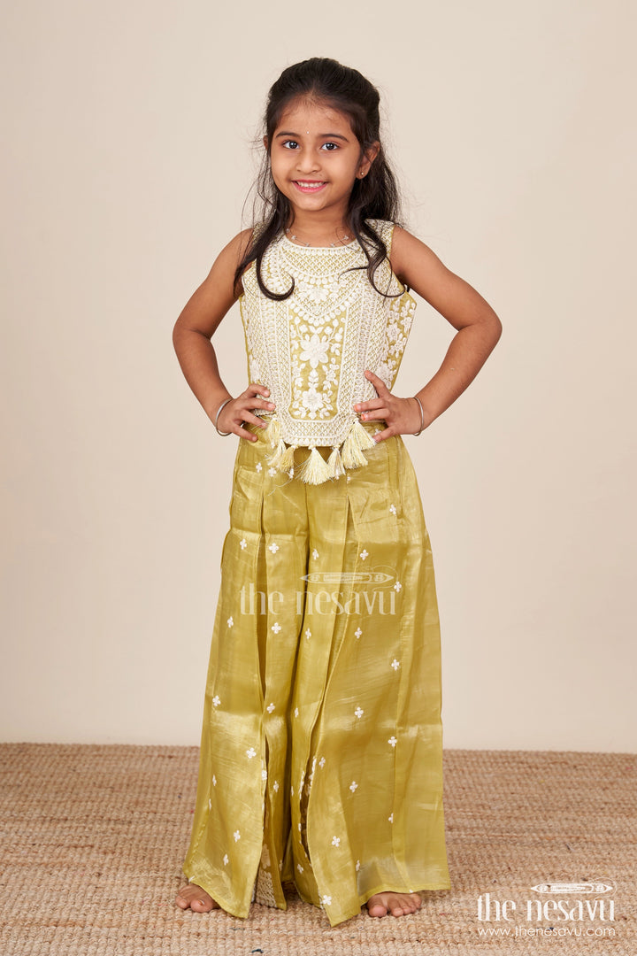 The Nesavu Girls Sharara / Plazo Set Designer Floral Sharara Set with Heavy Organza Embroidery Traditional Ensemble for Toddlers Nesavu Floral embroidered organza sharara set girls  toddler ethnic wear Nesavu