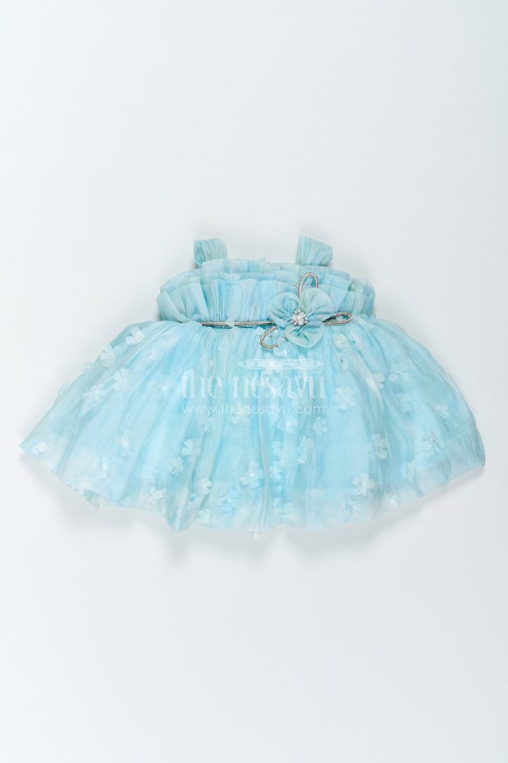 The Nesavu Girls Fancy Frock Designer Frock for Girls in Blue for Celebrations and Photos Nesavu 12 (3M) / Blue / Georgette PF346B-12 Nesavu Designer Frock For Girls With Digital Print For Weddings PF346B-12