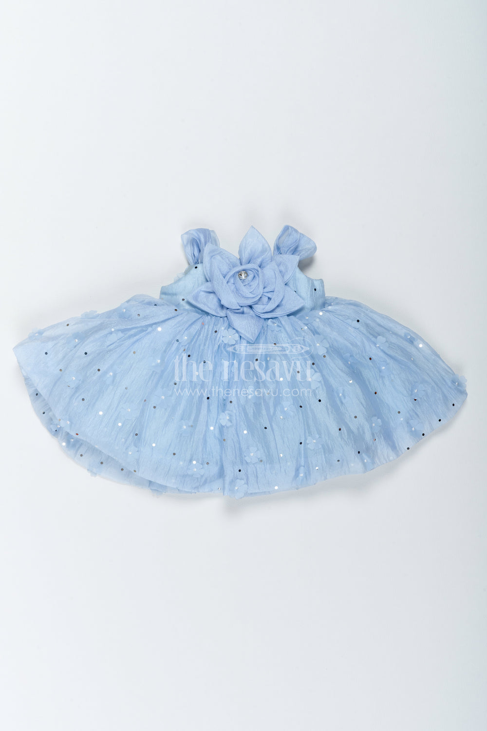 The Nesavu Girls Fancy Frock Designer Frock for Girls in Blue for Joyful Occasions Nesavu 12 (3M) / Blue / Georgette PF347A-12 Nesavu Designer Frock For Girls In Blue With Digital Print PF347A-12