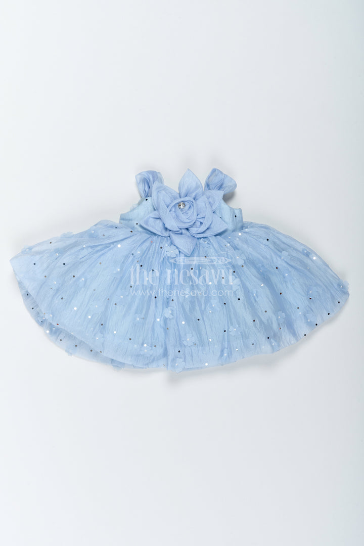 The Nesavu Girls Fancy Frock Designer Frock for Girls in Blue for Joyful Occasions Nesavu 12 (3M) / Blue / Georgette PF347A-12 Nesavu Designer Frock For Girls In Blue With Digital Print PF347A-12