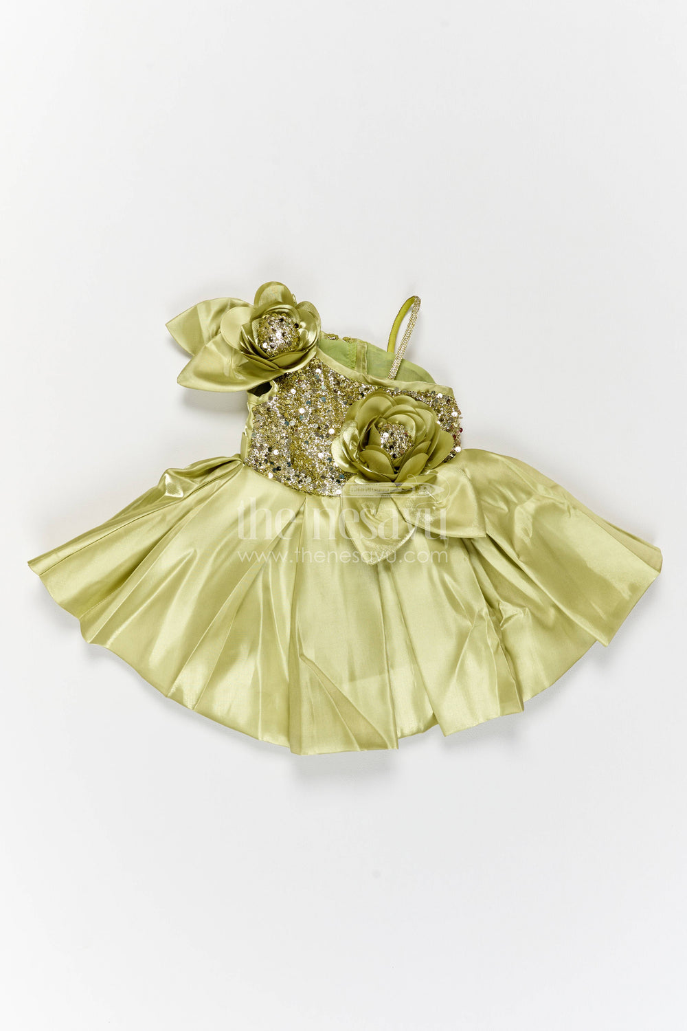 The Nesavu Girls Fancy Party Frock Designer Frock for Girls in Gold for Festive Gatherings Nesavu 16 (1Y) / Gold / Satin PF317A-16 Nesavu Designer Frock For Girls In Gold For Celebrations PF317A-16