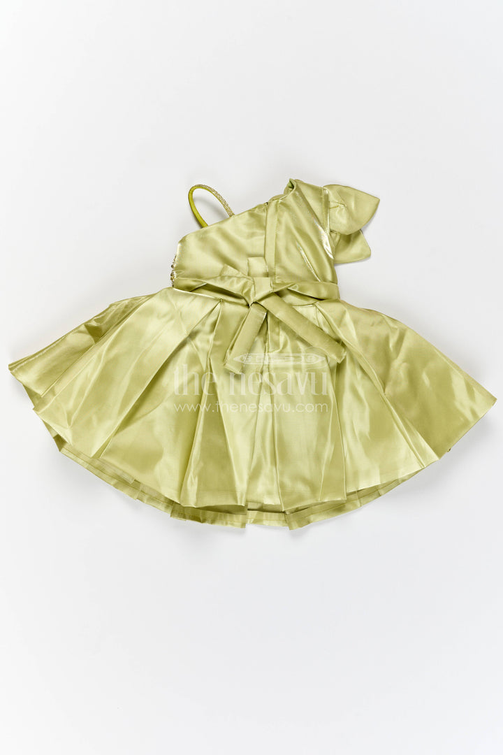 The Nesavu Girls Fancy Party Frock Designer Frock for Girls in Gold for Festive Gatherings Nesavu Nesavu Designer Frock For Girls In Gold For Celebrations