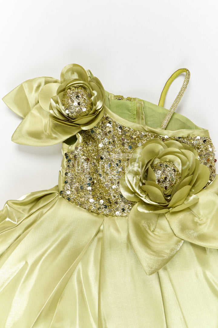 The Nesavu Girls Fancy Party Frock Designer Frock for Girls in Gold for Festive Gatherings Nesavu Nesavu Designer Frock For Girls In Gold For Celebrations