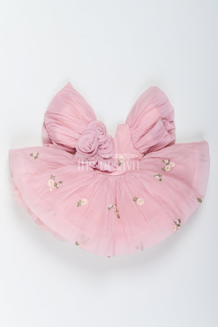 The Nesavu Girls Fancy Party Frock Designer Frock for Girls in Pink for Celebrations and Photos Nesavu 16 (1Y) / Pink / Georgette PF341A-16 Nesavu Designer Frock For Girls With Thread Embroidery For Weddings PF341A-16