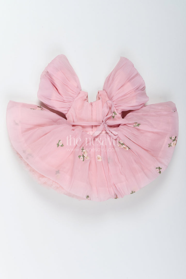 The Nesavu Girls Fancy Party Frock Designer Frock for Girls in Pink for Celebrations and Photos Nesavu Nesavu Designer Frock For Girls With Thread Embroidery For Weddings