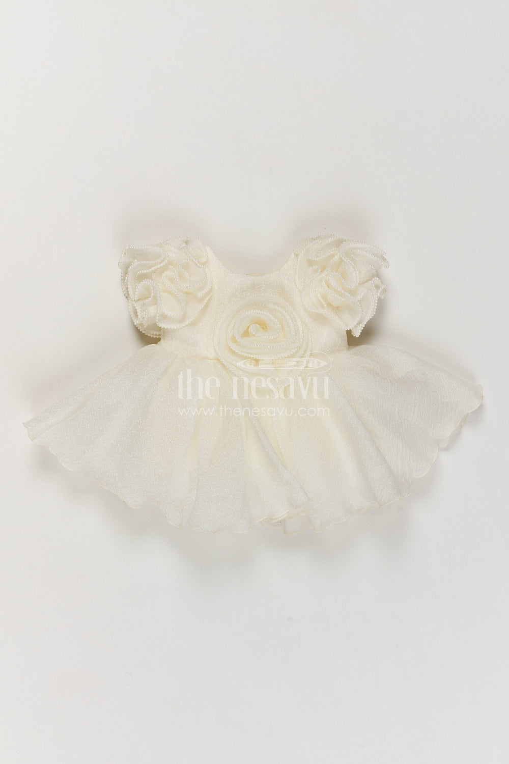 The Nesavu Girls Fancy Party Frock Designer Frock for Girls in White for Joyful Occasions Nesavu 10 (NB) / White / Georgette PF398A-10 Nesavu Designer Frock For Girls In White For Special Functions PF398A-10
