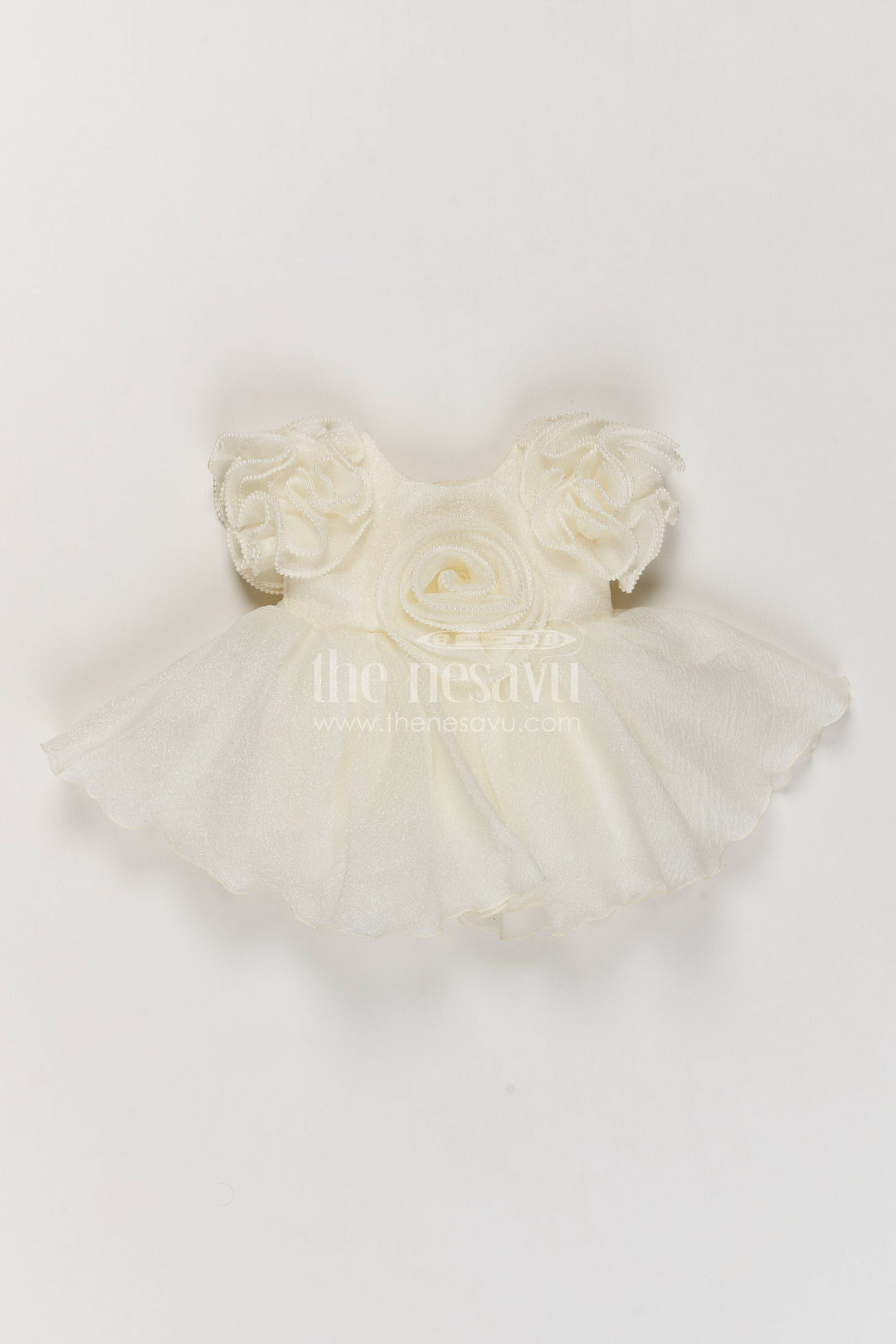 The Nesavu Girls Fancy Party Frock Designer Frock for Girls in White for Joyful Occasions Nesavu 10 (NB) / White / Georgette PF398A-10 Nesavu Designer Frock For Girls In White For Special Functions PF398A-10
