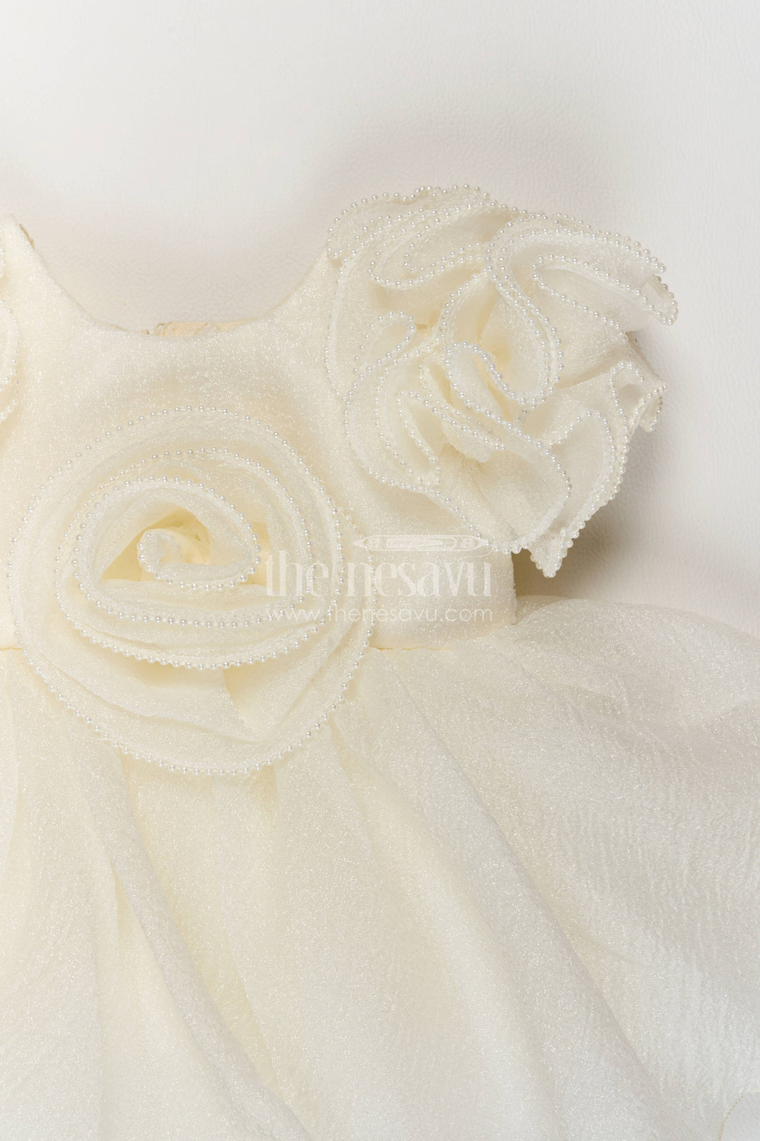 The Nesavu Girls Fancy Party Frock Designer Frock for Girls in White for Joyful Occasions Nesavu Nesavu Designer Frock For Girls In White For Special Functions