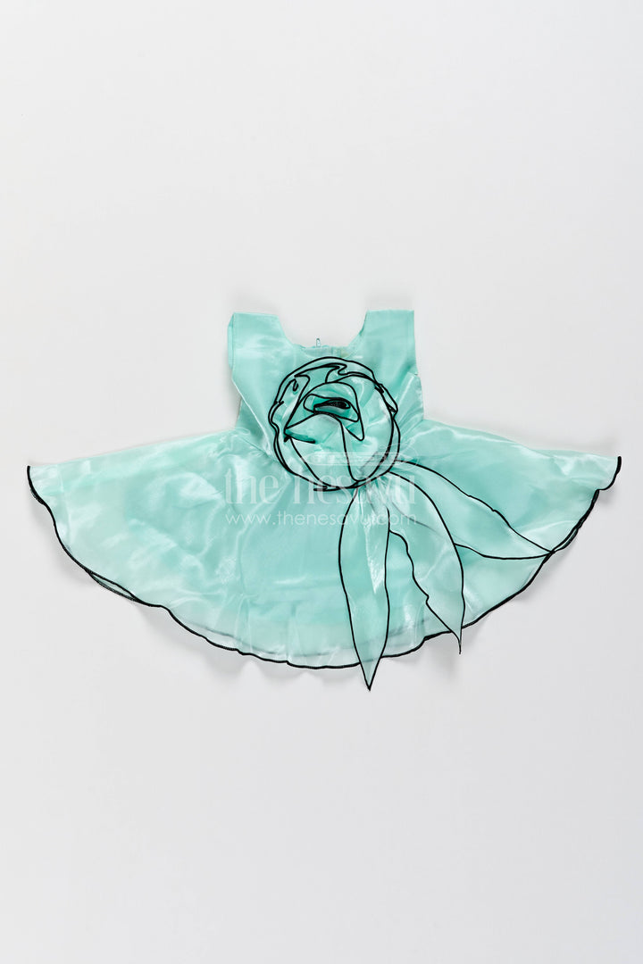The Nesavu Girls Fancy Party Frock Designer Frock for Girls with Floral Detailing for Weddings and Parties Nesavu 14 (6M) / Turquoise / Organza PF386A-14 Nesavu Designer Frock For Girls With Floral Detailing For Weddings PF386A-14
