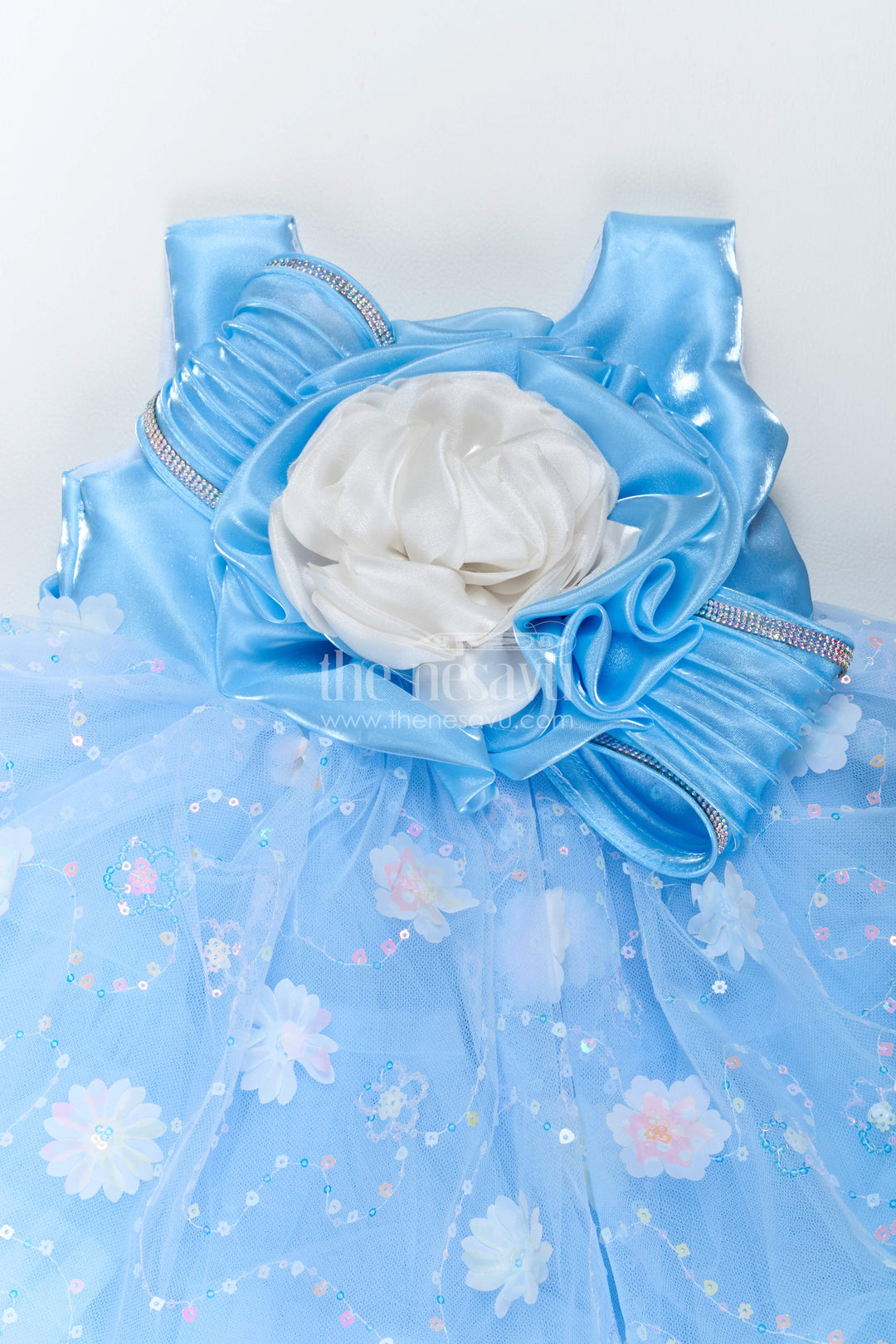 The Nesavu Girls Fancy Party Frock Designer Frock for Girls with Sequin Work for Weddings and Parties Nesavu Nesavu Designer Frock For Girls In Blue With Sequin Work