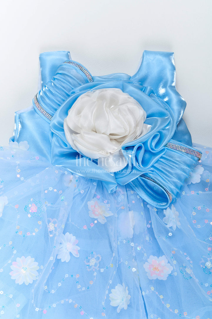 The Nesavu Girls Fancy Party Frock Designer Frock for Girls with Sequin Work for Weddings and Parties Nesavu Nesavu Designer Frock For Girls In Blue With Sequin Work
