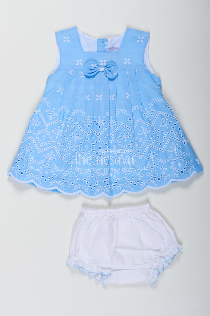 The Nesavu Baby Cotton Frocks Designer Frock Suit Party Wear in Sky Blue Cotton Hakoba Embroidery with Matching Bloomers Nesavu 10 (NB) / Blue BFJ788B-10 Designer Frock Suit Party Wear Baby Girls Sky Blue Hakoba Embroidery Bloomers | The Nesavu
