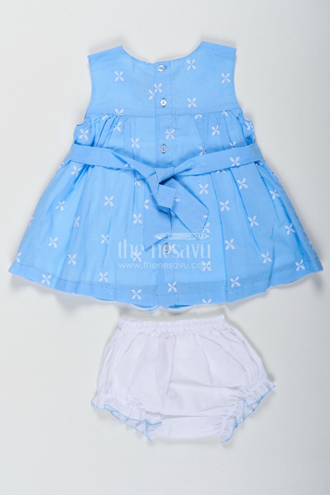 The Nesavu Baby Cotton Frocks Designer Frock Suit Party Wear in Sky Blue Cotton Hakoba Embroidery with Matching Bloomers Nesavu Designer Frock Suit Party Wear Baby Girls Sky Blue Hakoba Embroidery Bloomers | The Nesavu