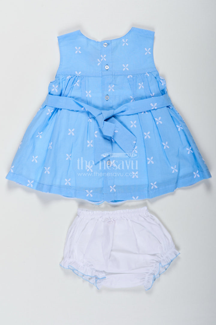 The Nesavu Baby Cotton Frocks Designer Frock Suit Party Wear in Sky Blue Cotton Hakoba Embroidery with Matching Bloomers Nesavu Designer Frock Suit Party Wear Baby Girls Sky Blue Hakoba Embroidery Bloomers | The Nesavu