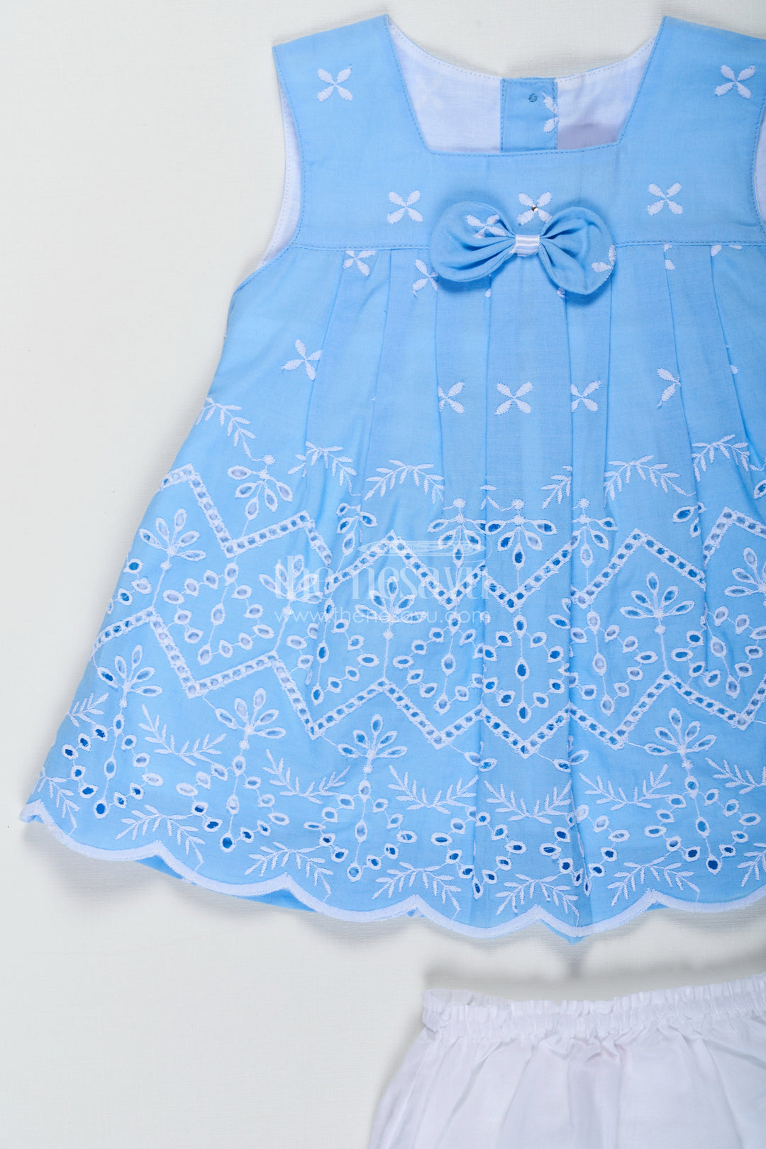 The Nesavu Baby Cotton Frocks Designer Frock Suit Party Wear in Sky Blue Cotton Hakoba Embroidery with Matching Bloomers Nesavu Designer Frock Suit Party Wear Baby Girls Sky Blue Hakoba Embroidery Bloomers | The Nesavu