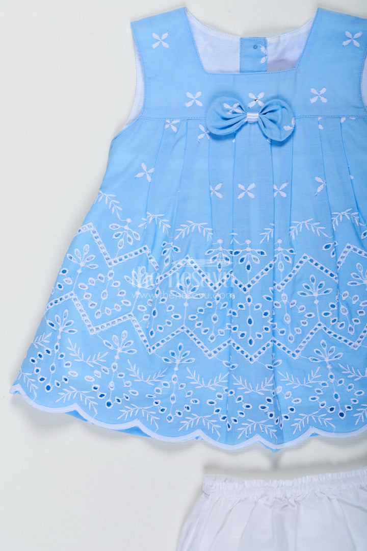 The Nesavu Baby Cotton Frocks Designer Frock Suit Party Wear in Sky Blue Cotton Hakoba Embroidery with Matching Bloomers Nesavu Designer Frock Suit Party Wear Baby Girls Sky Blue Hakoba Embroidery Bloomers | The Nesavu