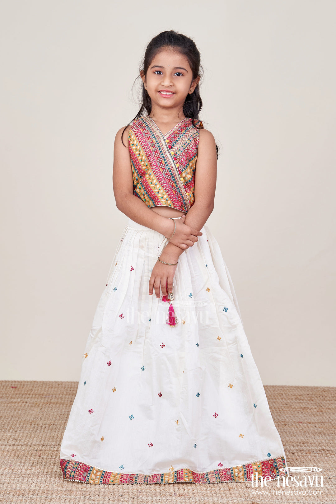 The Nesavu Girls Lehenga Choli Designer Lehenga Choli for Girls with Georgette Embroidery and Traditional Motifs Nesavu 16 (1Y) / Half white GL761B-16 Nesavu girls georgette lehenga choli embroidery  perfect weddings festive occasions