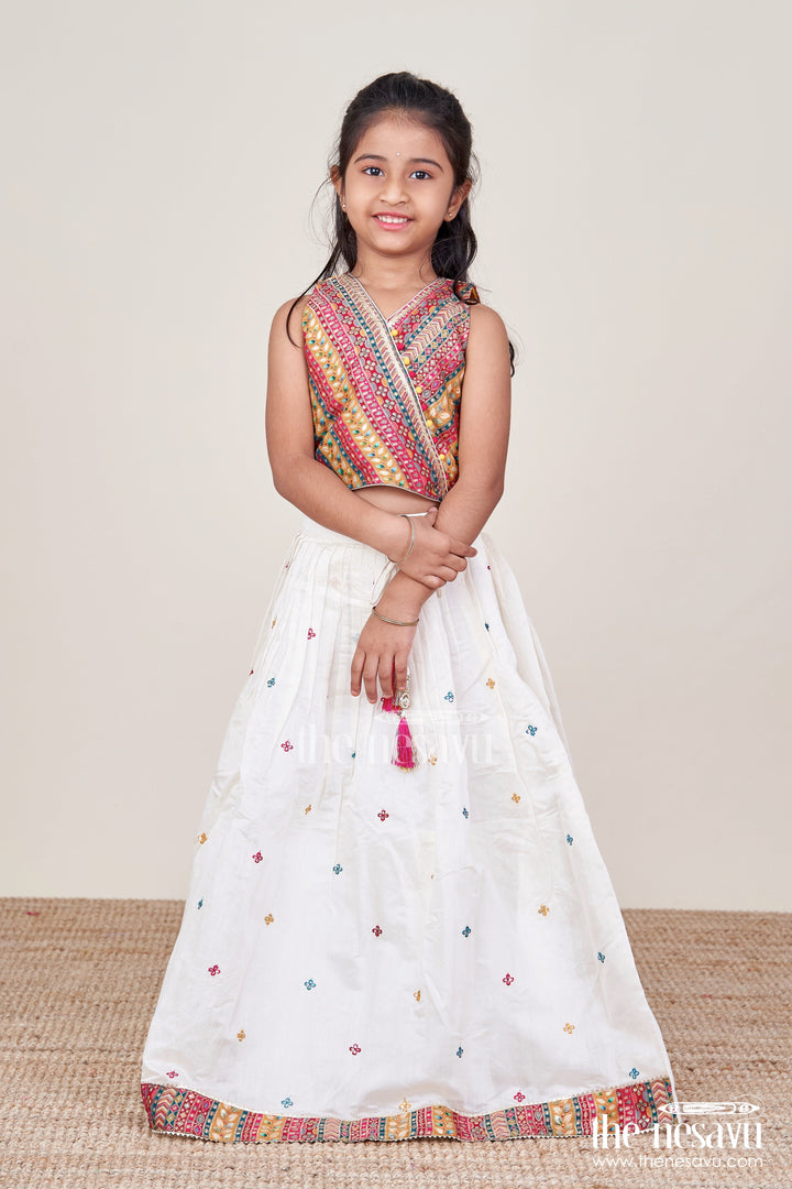 The Nesavu Girls Lehenga Choli Designer Lehenga Choli for Girls with Georgette Embroidery and Traditional Motifs Nesavu 16 (1Y) / Half white GL761B-16 Nesavu girls georgette lehenga choli embroidery  perfect weddings festive occasions